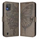 For ZTE Blade A52 Lite Embossed Butterfly Leather Phone Case(Grey) - 2