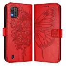 For ZTE Blade A52 Lite Embossed Butterfly Leather Phone Case(Red) - 2