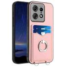 For Motorola Edge 50 Pro EU Edition R20 Ring Card Holder Phone Case(Pink) - 1