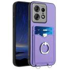 For Motorola Edge 50 Pro EU Edition R20 Ring Card Holder Phone Case(Purple) - 1