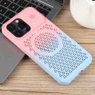 For iPhone 15 Pro Honeycomb Cooling Aromatherapy MagSafe Phone Case(Pink Blue) - 2