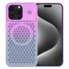 For iPhone 15 Pro Gradient Color Honeycomb Aromatherapy MagSafe Phone Case(Purple Grey) - 1