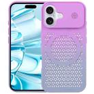 For iPhone 16 Plus Gradient Color Honeycomb Aromatherapy MagSafe Phone Case(Purple Grey) - 1