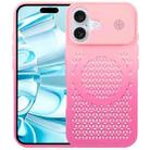 For iPhone 16 Gradient Color Honeycomb Aromatherapy MagSafe Phone Case(Pink+Rose Red) - 1