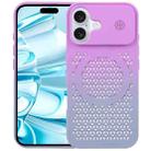 For iPhone 16 Gradient Color Honeycomb Aromatherapy MagSafe Phone Case(Purple Grey) - 1