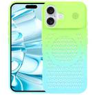 For iPhone 16 Gradient Color Honeycomb Aromatherapy MagSafe Phone Case(Green Blue) - 1
