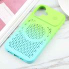 For iPhone 16 Gradient Color Honeycomb Aromatherapy MagSafe Phone Case(Green Blue) - 2