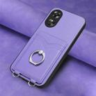 For OPPO A17 Global R20 Ring Card Holder Phone Case(Purple) - 2
