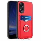 For OPPO A58 / A58x / A1x R20 Ring Card Holder Phone Case(Red) - 1