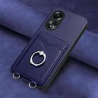 For OPPO A58 4G Global R20 Ring Card Holder Phone Case(Blue) - 2