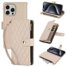 For iPhone 15 Pro Max YM016 Rhombic Zipper Card Wallet Leather Phone Case with Lanyard(Apricot) - 1