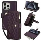 For iPhone 15 Pro YM016 Rhombic Zipper Card Wallet Leather Phone Case with Lanyard(Dark Purple) - 1