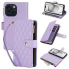For iPhone 15 Plus YM016 Rhombic Zipper Card Wallet Leather Phone Case with Lanyard(Light Purple) - 1