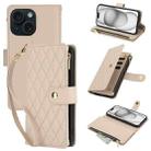 For iPhone 15 Plus YM016 Rhombic Zipper Card Wallet Leather Phone Case with Lanyard(Apricot) - 1