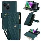 For iPhone 14 YM016 Rhombic Zipper Card Wallet Leather Phone Case with Lanyard(Green) - 1