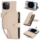 For iPhone 14 Pro YM016 Rhombic Zipper Card Wallet Leather Phone Case with Lanyard(Apricot) - 1