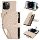 For iPhone 14 Pro Max YM016 Rhombic Zipper Card Wallet Leather Phone Case with Lanyard(Apricot) - 1