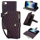 For iPhone SE 2022 / SE 2020 / 8 YM016 Rhombic Zipper Card Wallet Leather Phone Case with Lanyard(Dark Purple) - 1