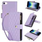 For iPhone SE 2022 / SE 2020 / 8 YM016 Rhombic Zipper Card Wallet Leather Phone Case with Lanyard(Light Purple) - 1