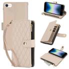 For iPhone SE 2022 / SE 2020 / 8 YM016 Rhombic Zipper Card Wallet Leather Phone Case with Lanyard(Apricot) - 1