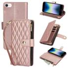 For iPhone SE 2022 / SE 2020 / 8 YM016 Rhombic Zipper Card Wallet Leather Phone Case with Lanyard(Rose Gold) - 1