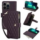 For iPhone 13 Pro Max YM016 Rhombic Zipper Card Wallet Leather Phone Case with Lanyard(Dark Purple) - 1