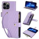 For iPhone 13 Pro YM016 Rhombic Zipper Card Wallet Leather Phone Case with Lanyard(Light Purple) - 1