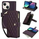 For iPhone 13 mini YM016 Rhombic Zipper Card Wallet Leather Phone Case with Lanyard(Dark Purple) - 1