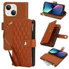 For iPhone 13 mini YM016 Rhombic Zipper Card Wallet Leather Phone Case with Lanyard(Brown) - 1