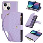 For iPhone 13 mini YM016 Rhombic Zipper Card Wallet Leather Phone Case with Lanyard(Light Purple) - 1
