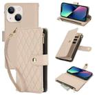 For iPhone 13 mini YM016 Rhombic Zipper Card Wallet Leather Phone Case with Lanyard(Apricot) - 1