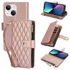For iPhone 13 mini YM016 Rhombic Zipper Card Wallet Leather Phone Case with Lanyard(Rose Gold) - 1