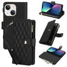For iPhone 13 mini YM016 Rhombic Zipper Card Wallet Leather Phone Case with Lanyard(Black) - 1