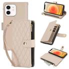 For iPhone 12 / 12 Pro YM016 Rhombic Zipper Card Wallet Leather Phone Case with Lanyard(Apricot) - 1