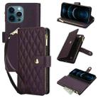 For iPhone 12 Pro Max YM016 Rhombic Zipper Card Wallet Leather Phone Case with Lanyard(Dark Purple) - 1