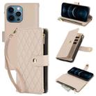 For iPhone 12 Pro Max YM016 Rhombic Zipper Card Wallet Leather Phone Case with Lanyard(Apricot) - 1