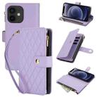 For iPhone 12 mini YM016 Rhombic Zipper Card Wallet Leather Phone Case with Lanyard(Light Purple) - 1