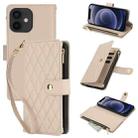 For iPhone 12 mini YM016 Rhombic Zipper Card Wallet Leather Phone Case with Lanyard(Apricot) - 1
