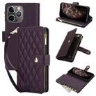 For iPhone 11 Pro Max YM016 Rhombic Zipper Card Wallet Leather Phone Case with Lanyard(Dark Purple) - 1