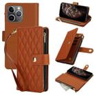 For iPhone 11 Pro Max YM016 Rhombic Zipper Card Wallet Leather Phone Case with Lanyard(Brown) - 1