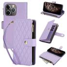 For iPhone 11 Pro Max YM016 Rhombic Zipper Card Wallet Leather Phone Case with Lanyard(Light Purple) - 1