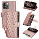 For iPhone 11 Pro Max YM016 Rhombic Zipper Card Wallet Leather Phone Case with Lanyard(Rose Gold) - 1