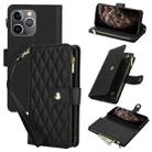 For iPhone 11 Pro Max YM016 Rhombic Zipper Card Wallet Leather Phone Case with Lanyard(Black) - 1