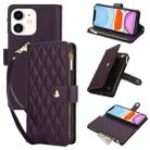 For iPhone 11 YM016 Rhombic Zipper Card Wallet Leather Phone Case with Lanyard(Dark Purple) - 1