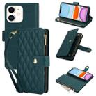 For iPhone 11 YM016 Rhombic Zipper Card Wallet Leather Phone Case with Lanyard(Green) - 1