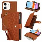 For iPhone 11 YM016 Rhombic Zipper Card Wallet Leather Phone Case with Lanyard(Brown) - 1