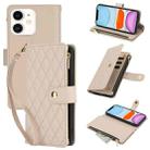 For iPhone 11 YM016 Rhombic Zipper Card Wallet Leather Phone Case with Lanyard(Apricot) - 1