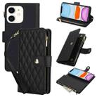 For iPhone 11 YM016 Rhombic Zipper Card Wallet Leather Phone Case with Lanyard(Black) - 1