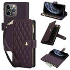 For iPhone 11 Pro YM016 Rhombic Zipper Card Wallet Leather Phone Case with Lanyard(Dark Purple) - 1