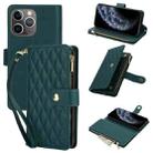 For iPhone 11 Pro YM016 Rhombic Zipper Card Wallet Leather Phone Case with Lanyard(Green) - 1